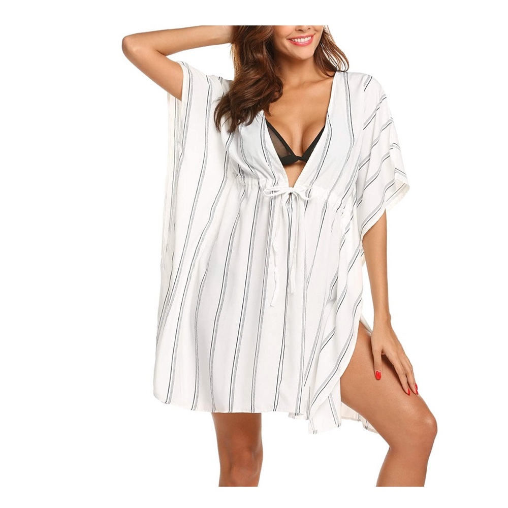 White with black stripes swim coverup